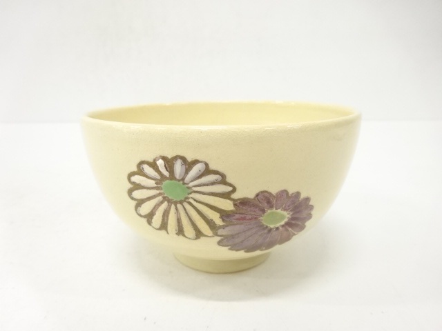 JAPANESE TEA CEREMONY / TEA BOWL CHAWAN / KINSAI IROE / KIKU / ARTISAN WORK